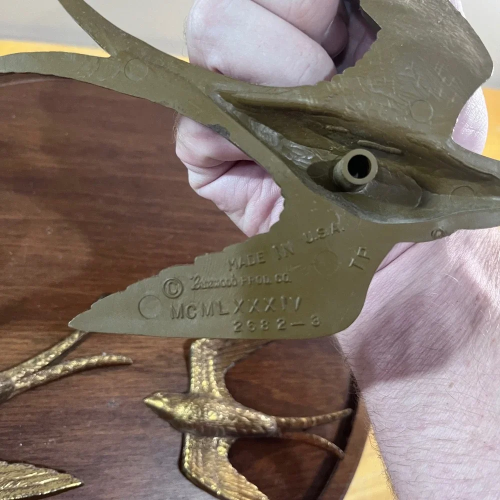 Vtg 1984 Burwood Products Gold Swallow Bird Wall Plaque Set 3 USA 2682-3 MCM